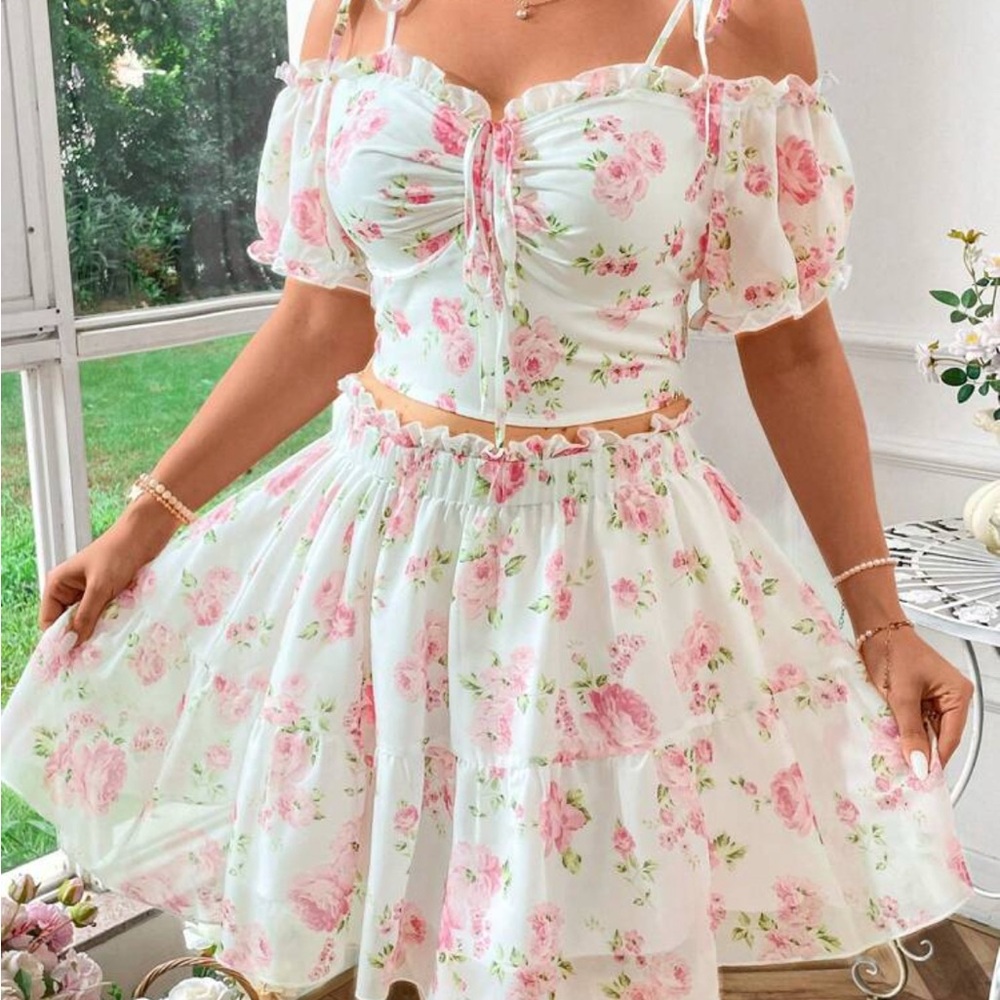 Floral White and Pink Skirt